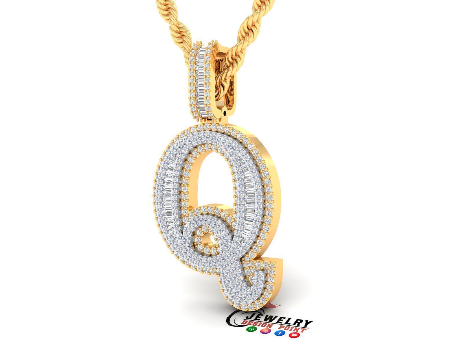 Custom Initial Q Letter Diamond Pendant AtoZ Alphabet Necklace 3D print model_2