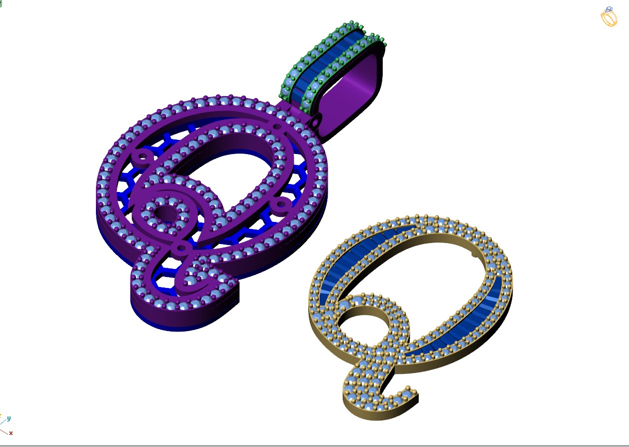 Custom Initial Q Letter Diamond Pendant AtoZ Alphabet Necklace 3D print model_10