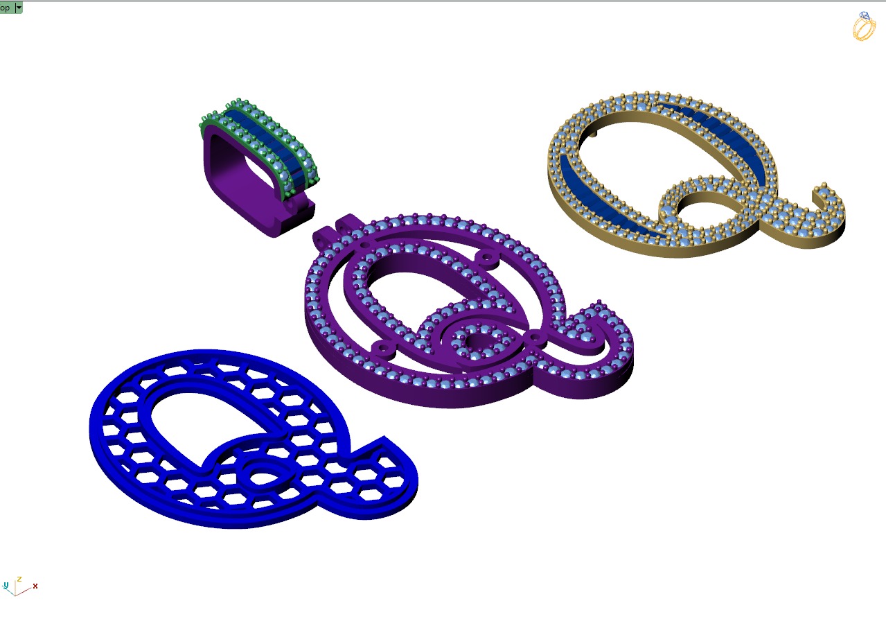 Custom Initial Q Letter Diamond Pendant AtoZ Alphabet Necklace 3D print model_16