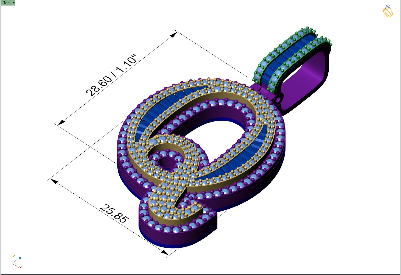 Custom Initial Q Letter Diamond Pendant AtoZ Alphabet Necklace 3D print model_4