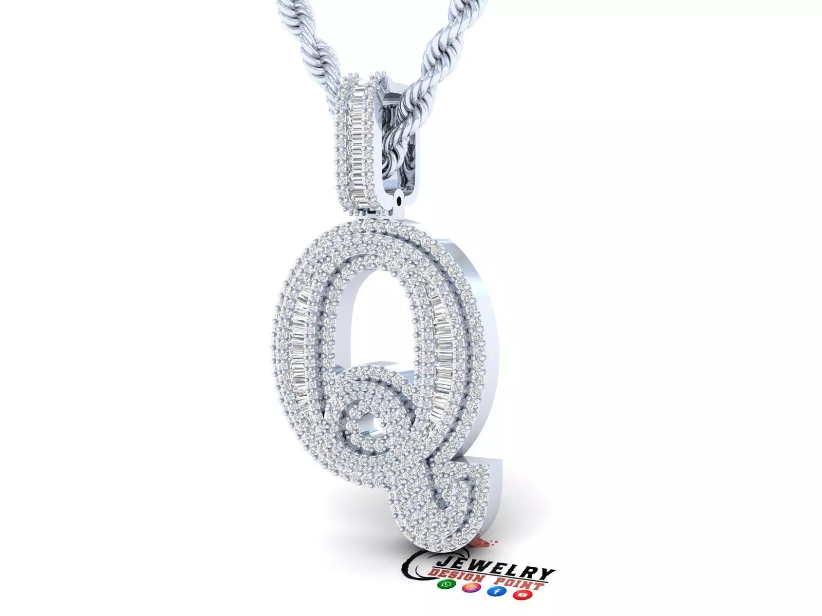 Custom Initial Q Letter Diamond Pendant AtoZ Alphabet Necklace 3D print model_0