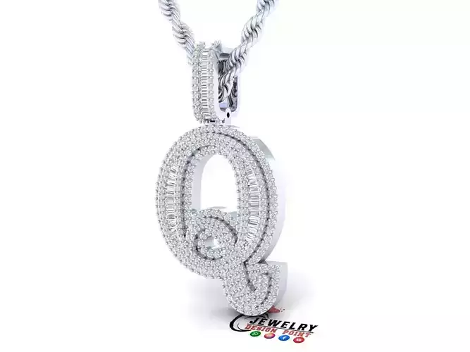 Custom Initial Q Letter Diamond Pendant AtoZ Alphabet Necklace 3D print model