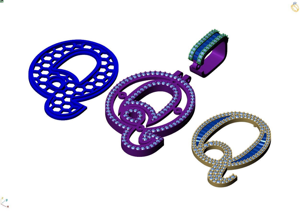 Custom Initial Q Letter Diamond Pendant AtoZ Alphabet Necklace 3D print model_12