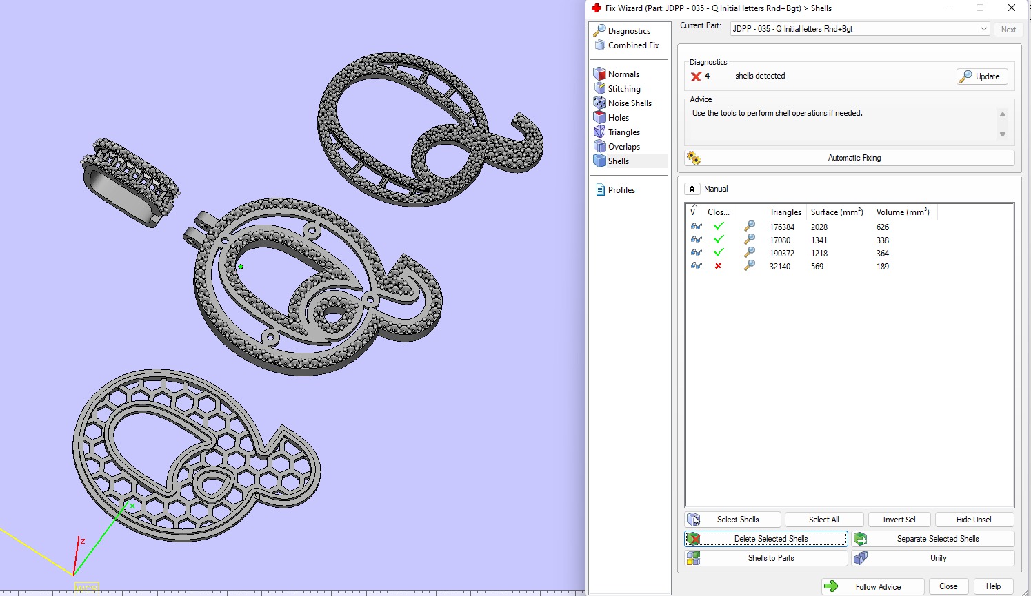Custom Initial Q Letter Diamond Pendant AtoZ Alphabet Necklace 3D print model_15