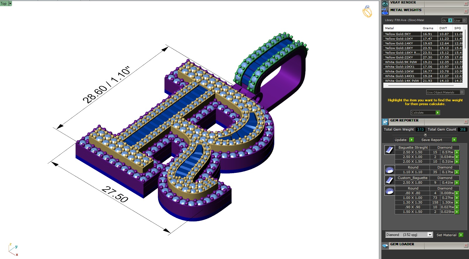 Custom Initial R Letter Diamond Pendant AtoZ Alphabet Necklace 3D print model_6
