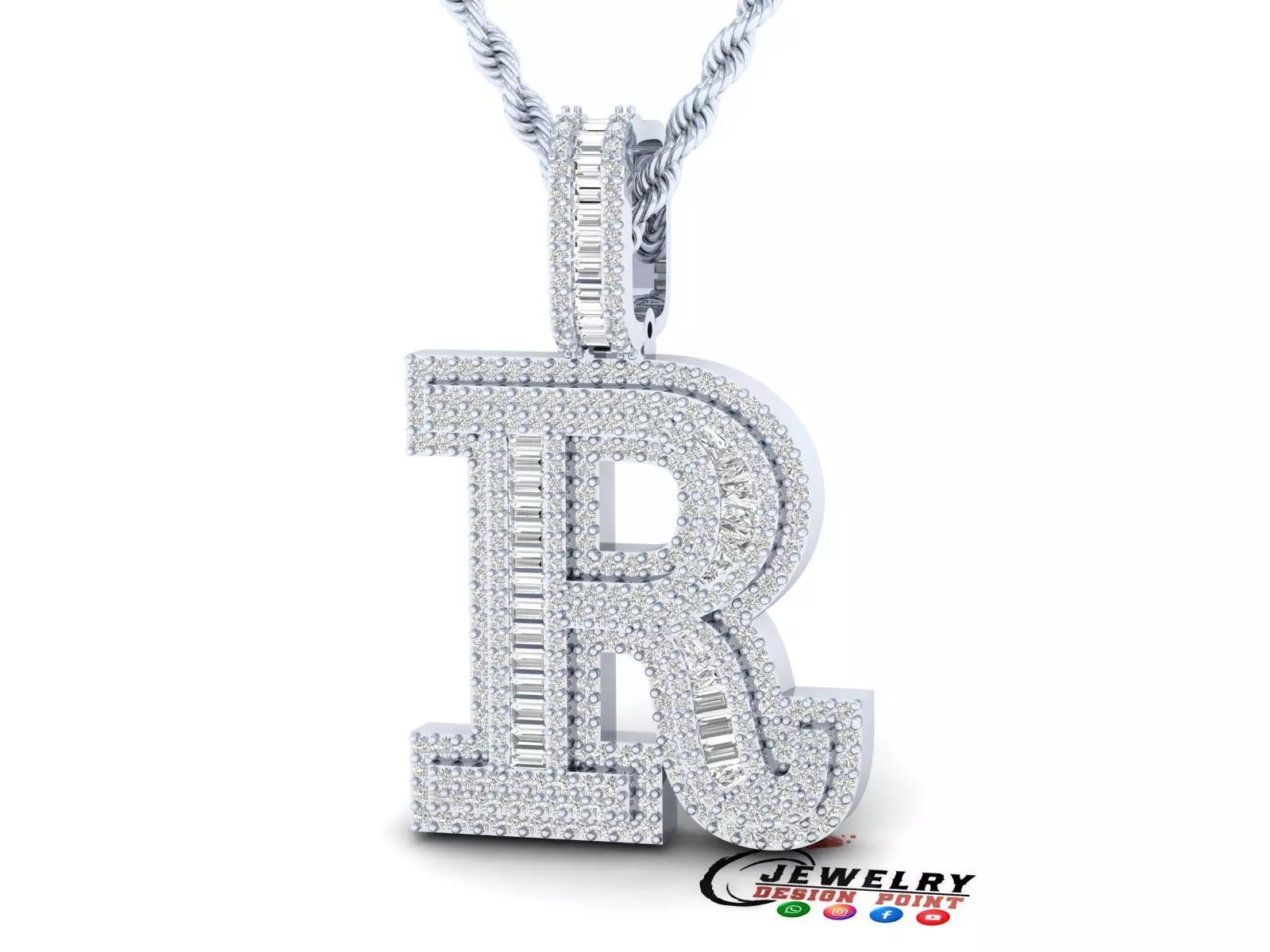 Custom Initial R Letter Diamond Pendant AtoZ Alphabet Necklace 3D print model_0