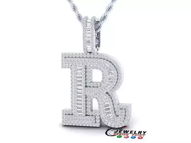 Custom Initial R Letter Diamond Pendant AtoZ Alphabet Necklace 3D print model