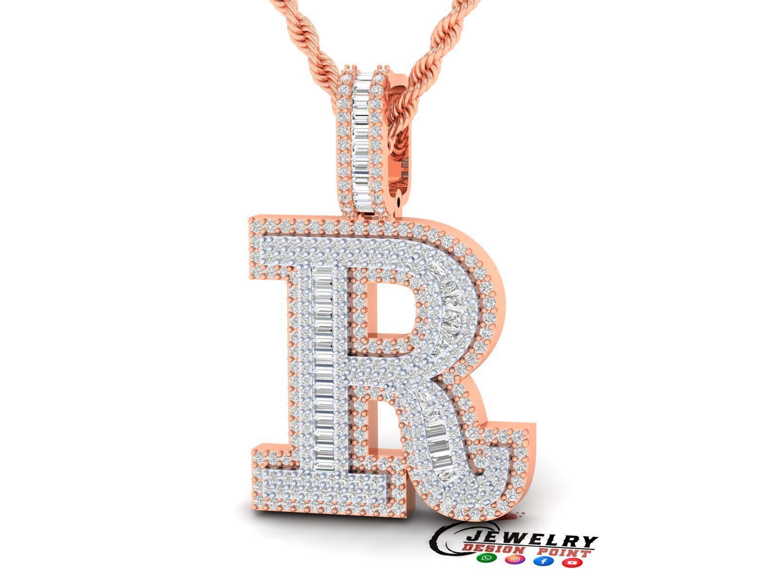 Custom Initial R Letter Diamond Pendant AtoZ Alphabet Necklace 3D print model_3