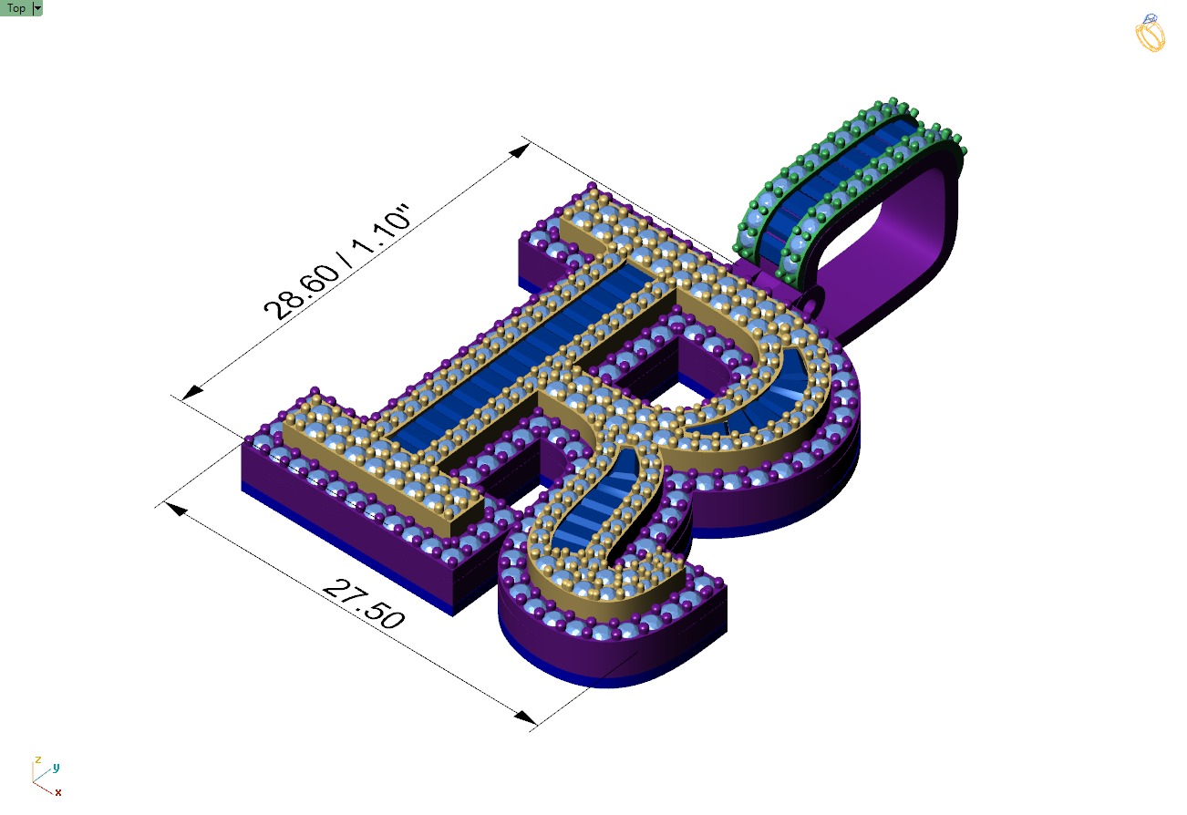 Custom Initial R Letter Diamond Pendant AtoZ Alphabet Necklace 3D print model_4