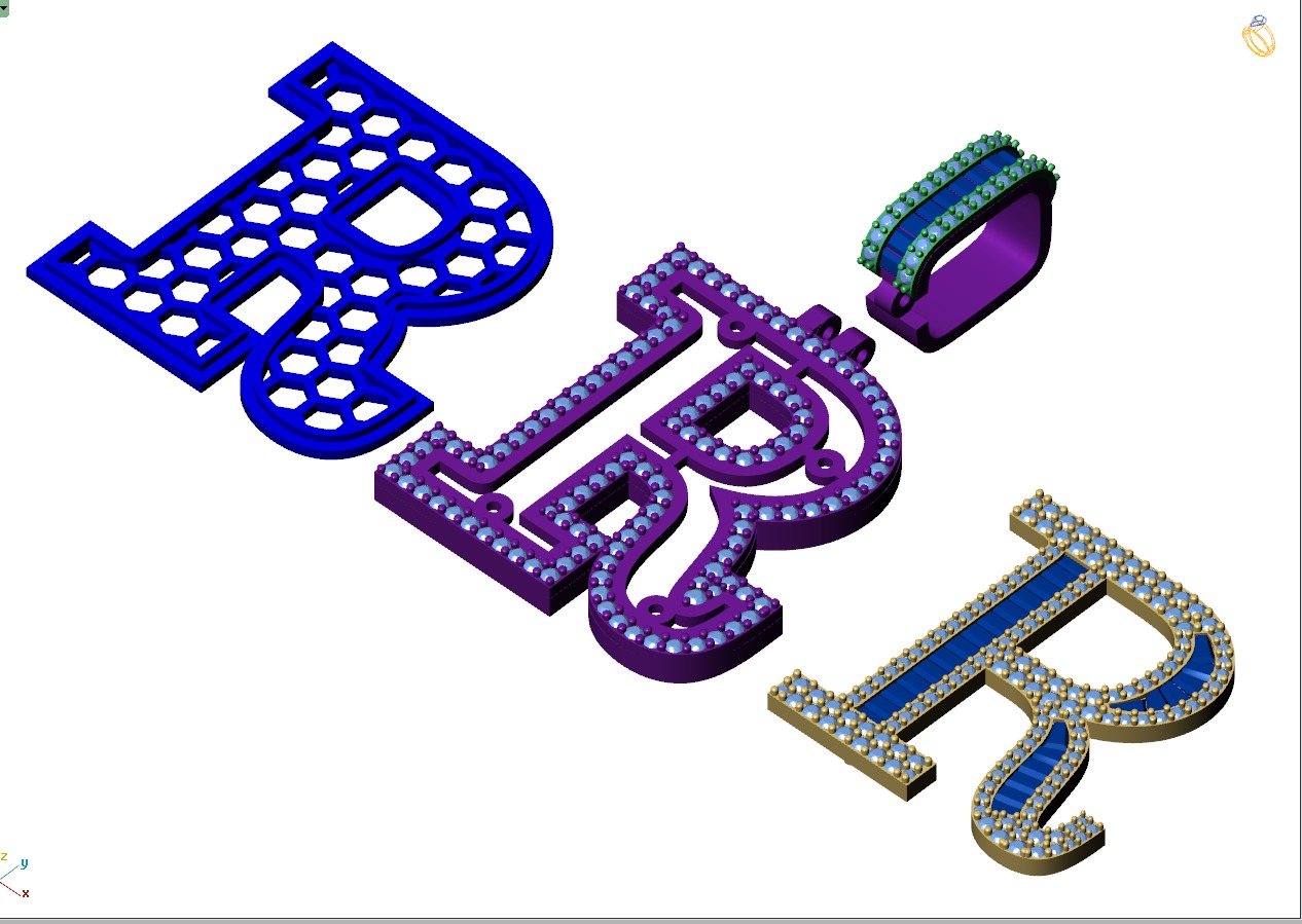 Custom Initial R Letter Diamond Pendant AtoZ Alphabet Necklace 3D print model_12