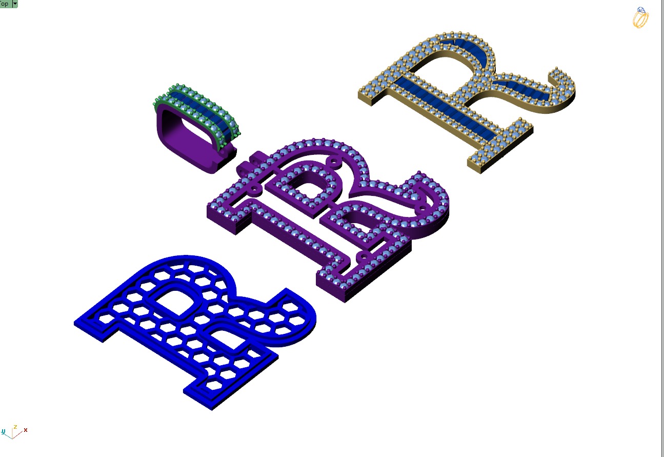 Custom Initial R Letter Diamond Pendant AtoZ Alphabet Necklace 3D print model_13