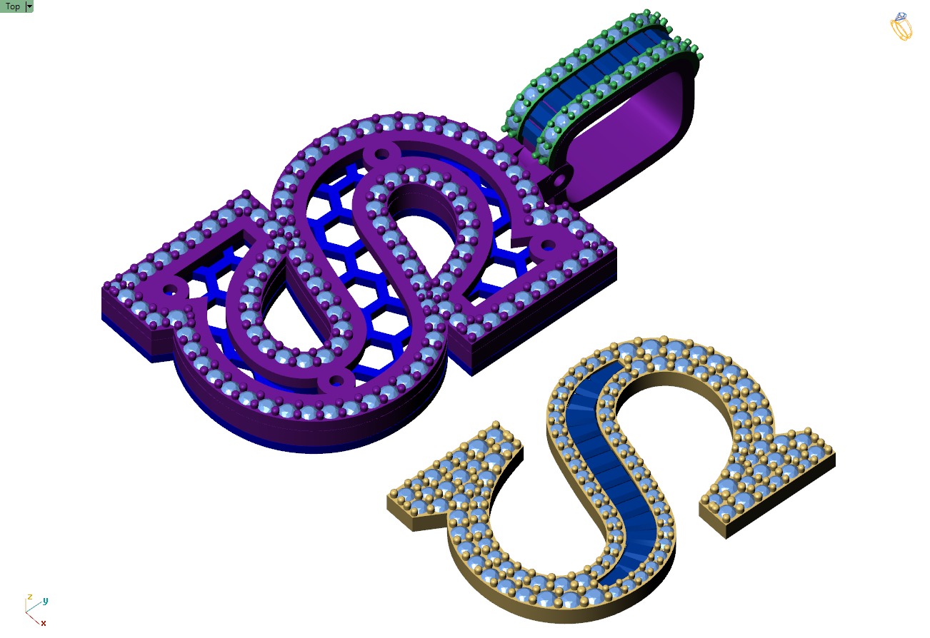 Custom Initial S Letter Diamond Pendant AtoZ Alphabet Necklace 3D print model_10