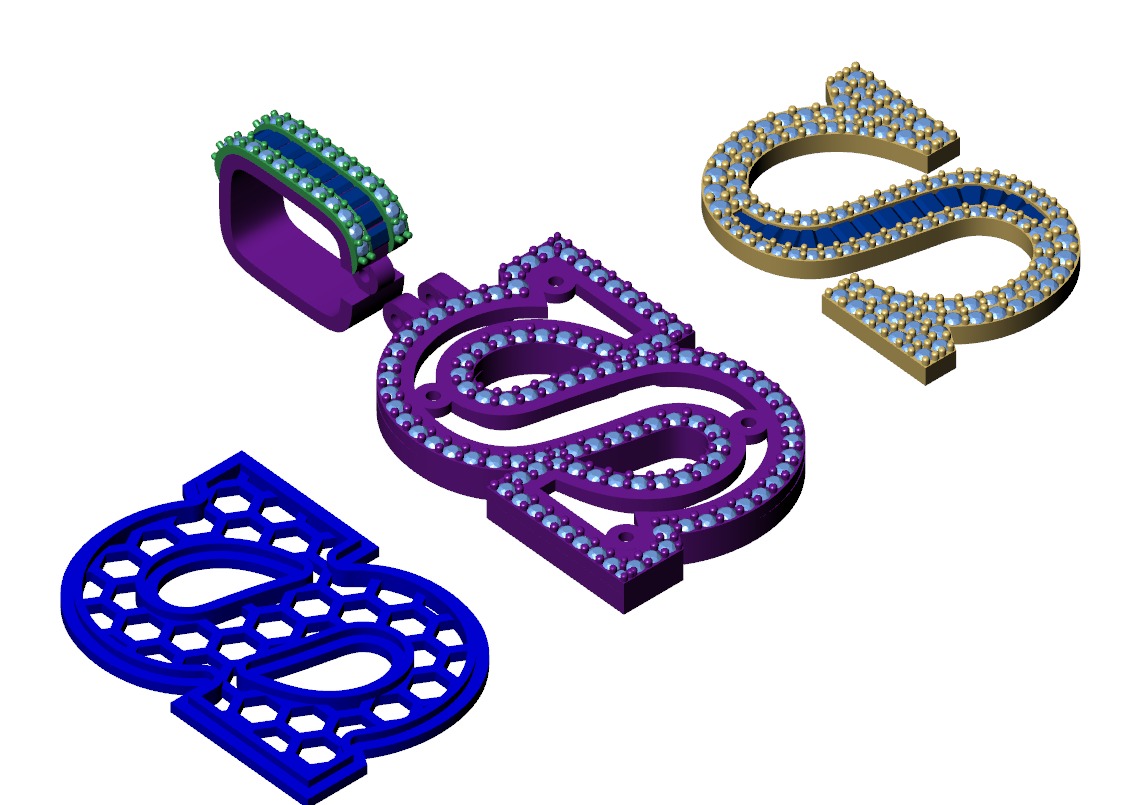 Custom Initial S Letter Diamond Pendant AtoZ Alphabet Necklace 3D print model_13