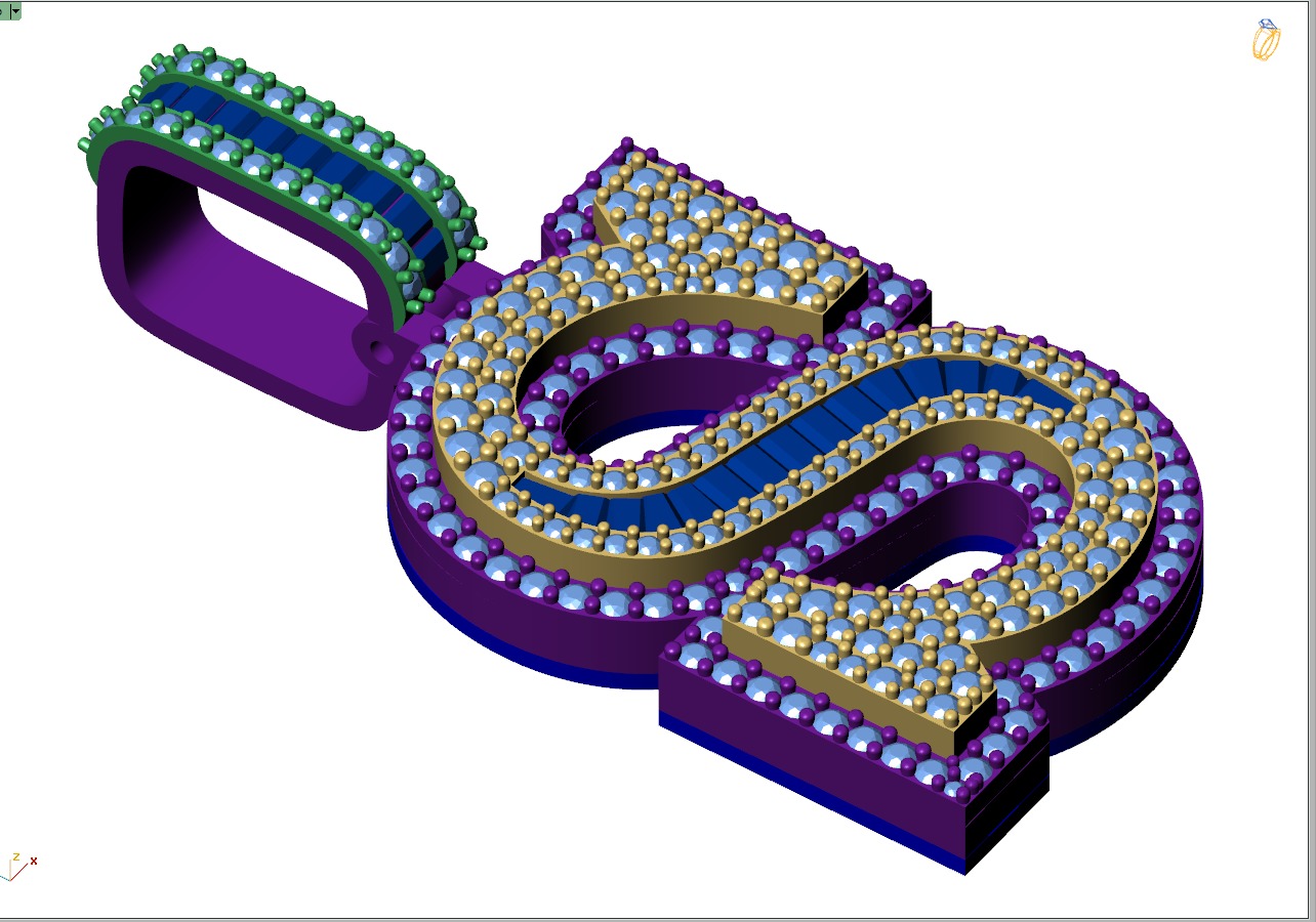 Custom Initial S Letter Diamond Pendant AtoZ Alphabet Necklace 3D print model_7