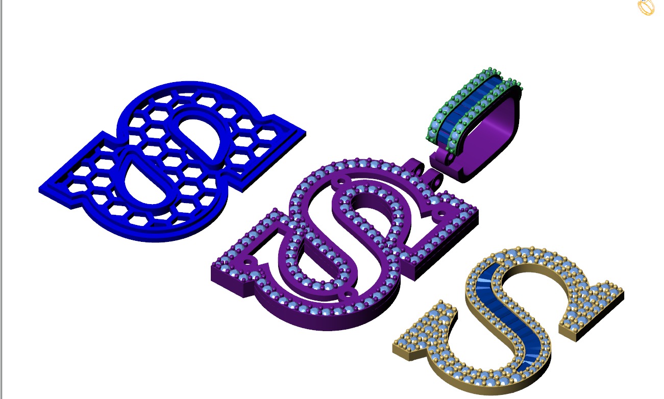 Custom Initial S Letter Diamond Pendant AtoZ Alphabet Necklace 3D print model_12