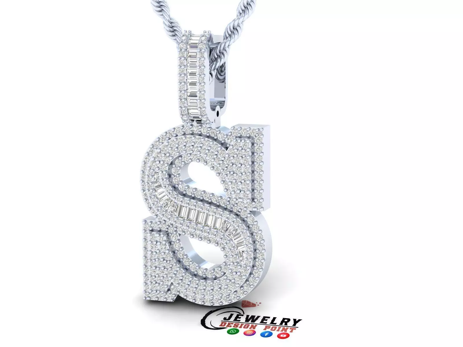Custom Initial S Letter Diamond Pendant AtoZ Alphabet Necklace 3D print model_0