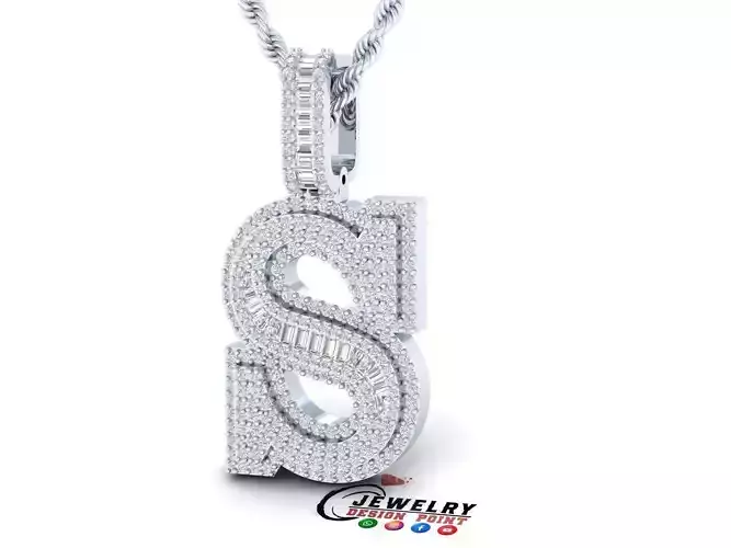 Custom Initial S Letter Diamond Pendant AtoZ Alphabet Necklace 3D print model
