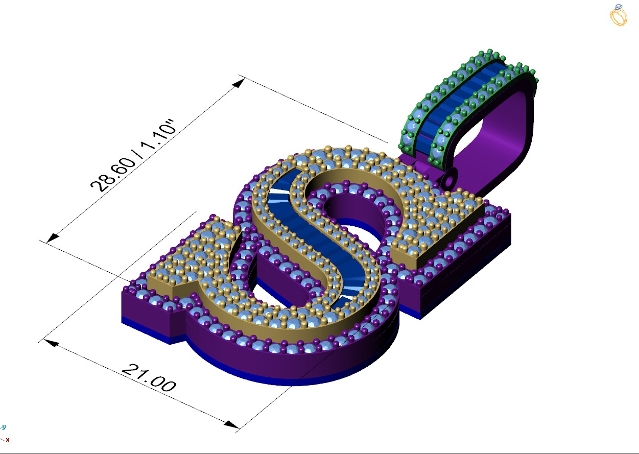 Custom Initial S Letter Diamond Pendant AtoZ Alphabet Necklace 3D print model_4