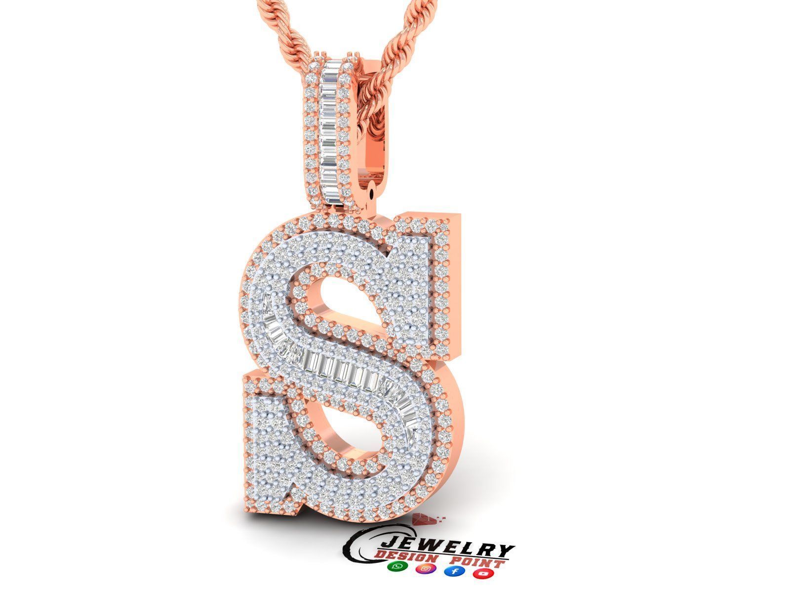 Custom Initial S Letter Diamond Pendant AtoZ Alphabet Necklace 3D print model_3