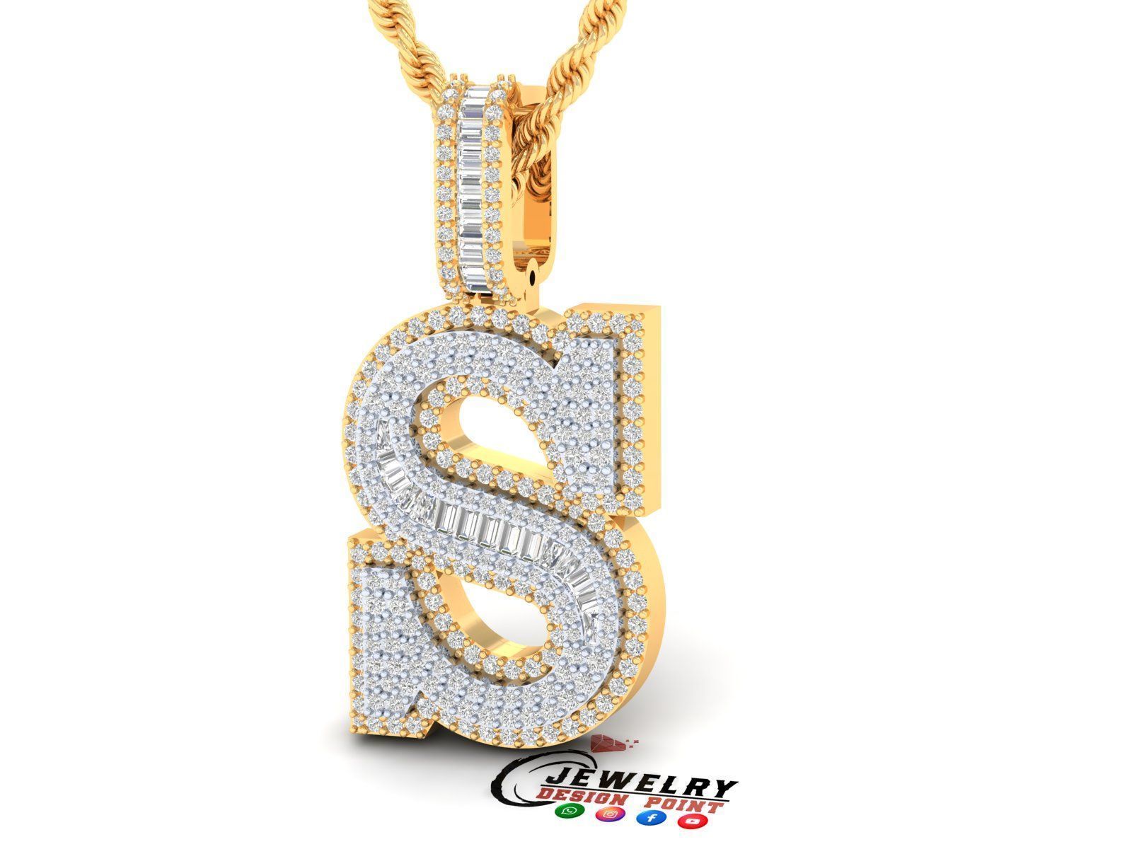 Custom Initial S Letter Diamond Pendant AtoZ Alphabet Necklace 3D print model_2