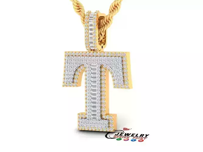 Custom Initial T Letter Diamond Pendant AtoZ Alphabet Necklace 3D print model