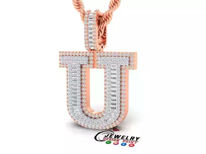 Custom Initial U Letter Diamond Pendant AtoZ Alphabet Necklace