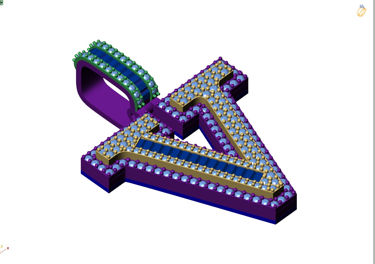 Custom Initial V Letter Diamond Pendant AtoZ Alphabet Necklace 3D print model_7