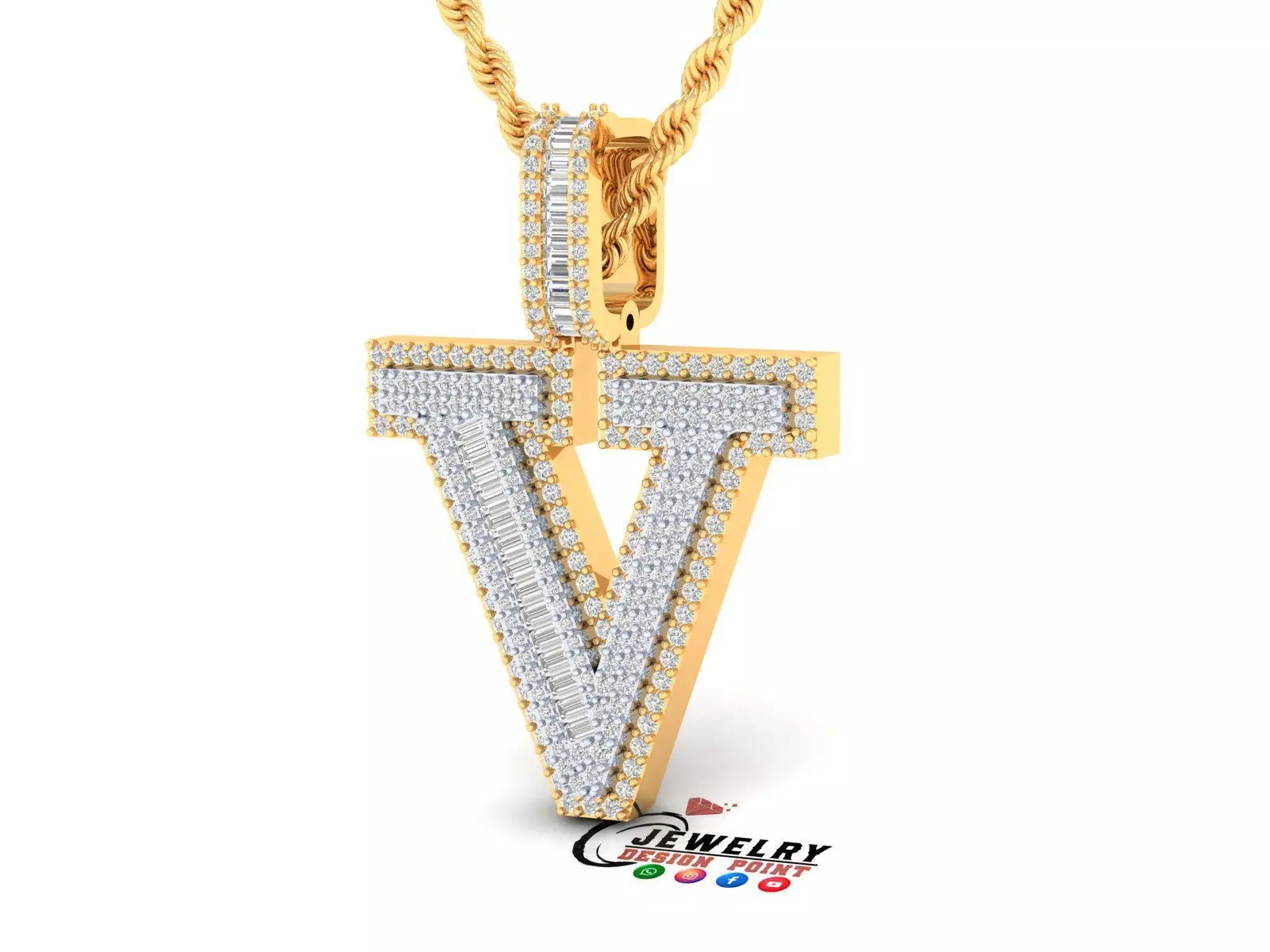 Custom Initial V Letter Diamond Pendant AtoZ Alphabet Necklace 3D print model_0