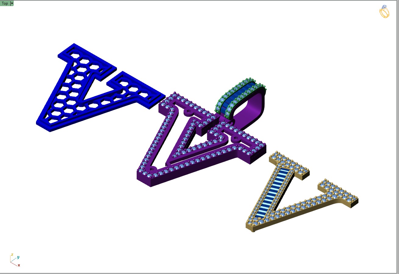 Custom Initial V Letter Diamond Pendant AtoZ Alphabet Necklace 3D print model_11