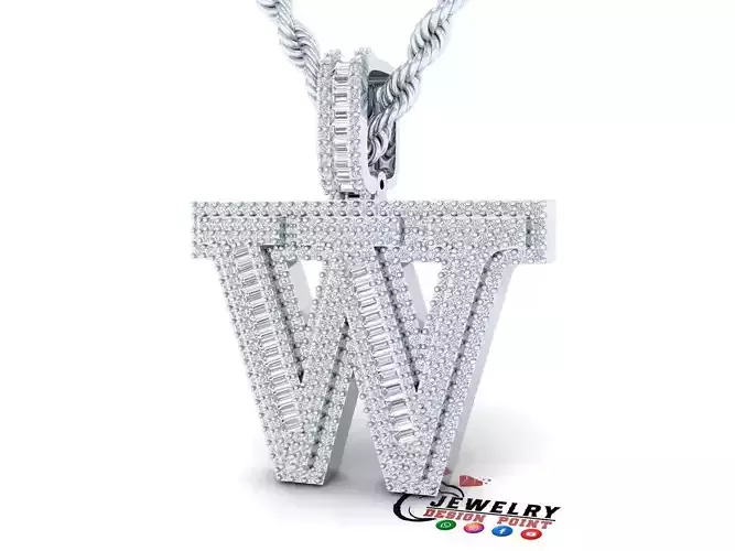 Custom Initial W Letter Diamond Pendant AtoZ Alphabet Necklace
