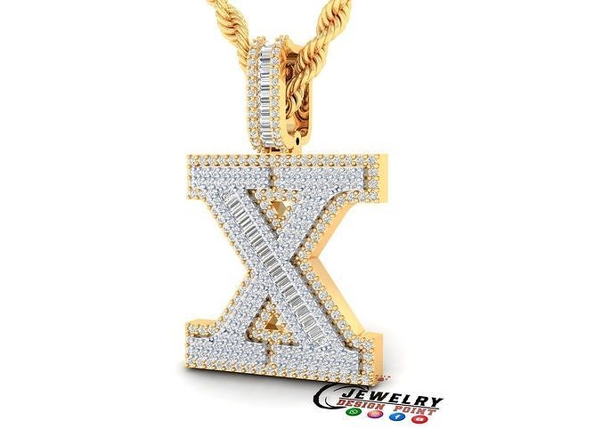 Custom Initial X Letter Diamond Pendant AtoZ Alphabet Necklace 3D print model