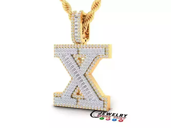 Custom Initial X Letter Diamond Pendant AtoZ Alphabet Necklace