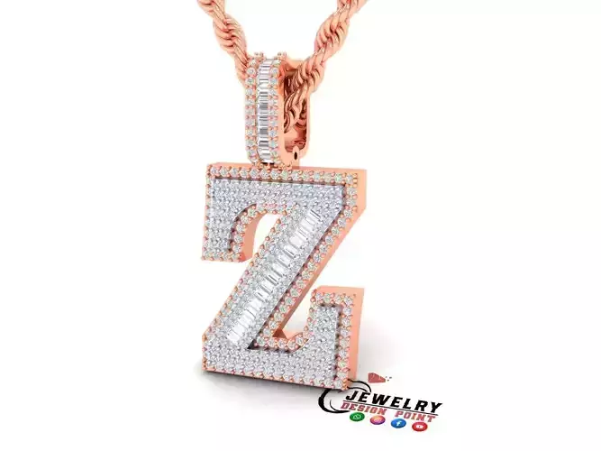 Custom Initial Z Letter Diamond Pendant AtoZ Alphabet Necklace 3D print model