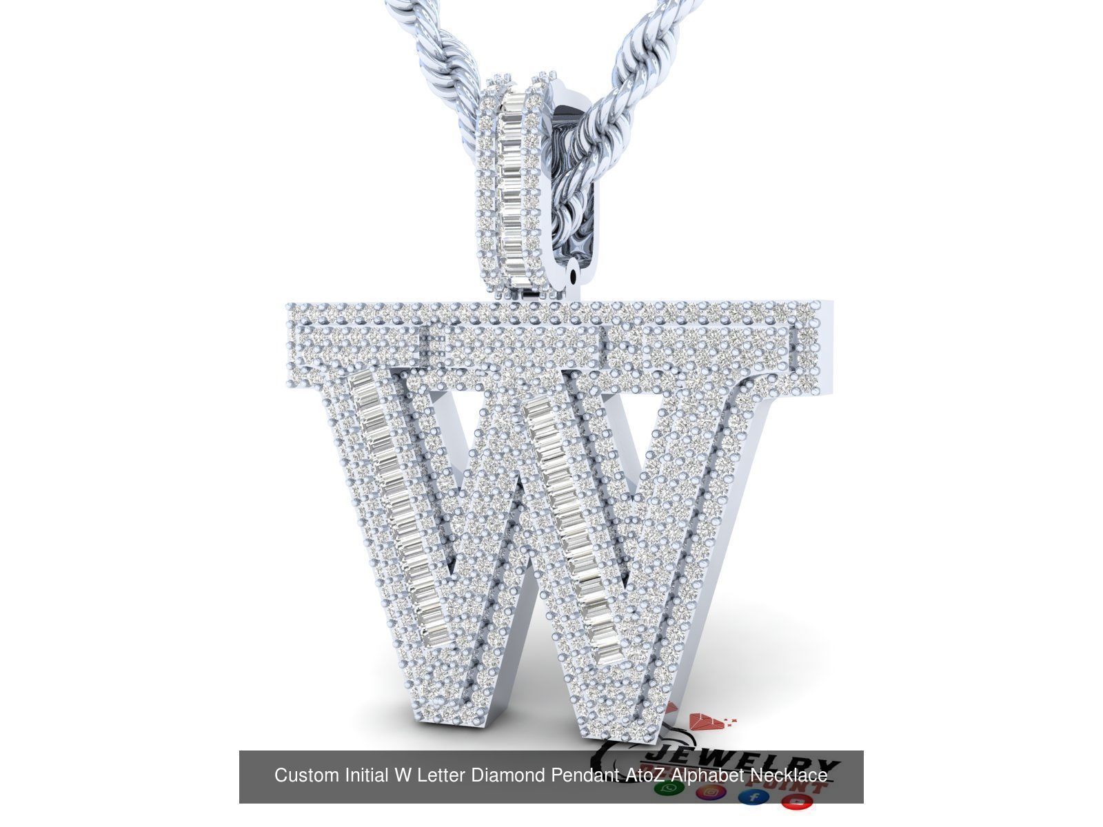 Custom Initial A to Z Letters Diamond Pendant Alphabet Necklace 3D Model Collection_50