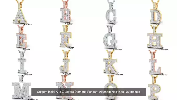 Custom Initial A to Z Letters Diamond Pendant Alphabet Necklace 3D Model Collection
