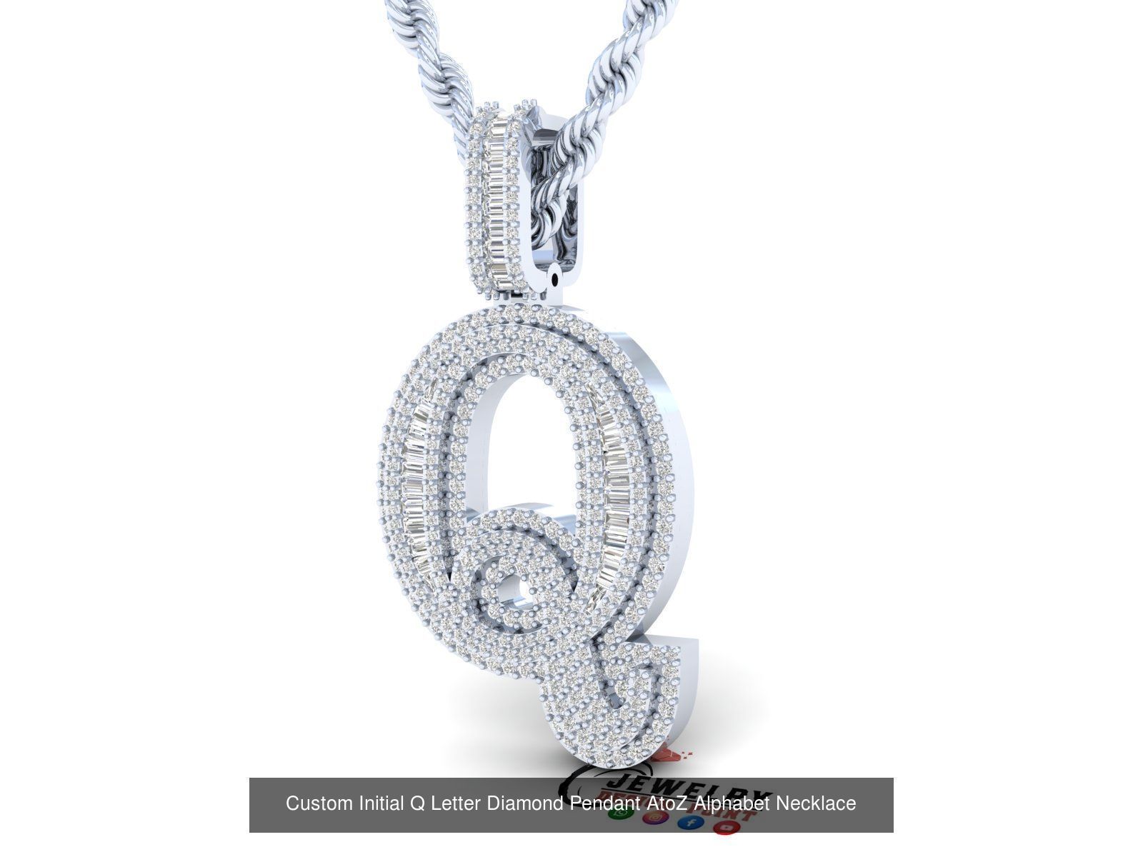 Custom Initial A to Z Letters Diamond Pendant Alphabet Necklace 3D Model Collection_44