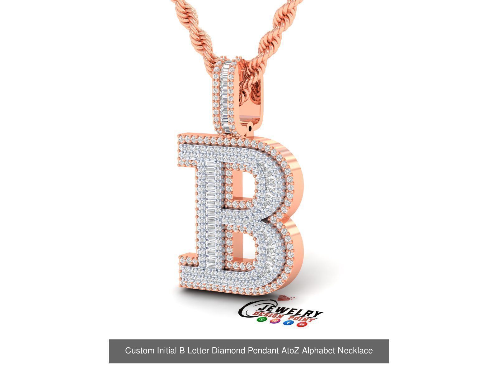 Custom Initial A to Z Letters Diamond Pendant Alphabet Necklace 3D Model Collection_29