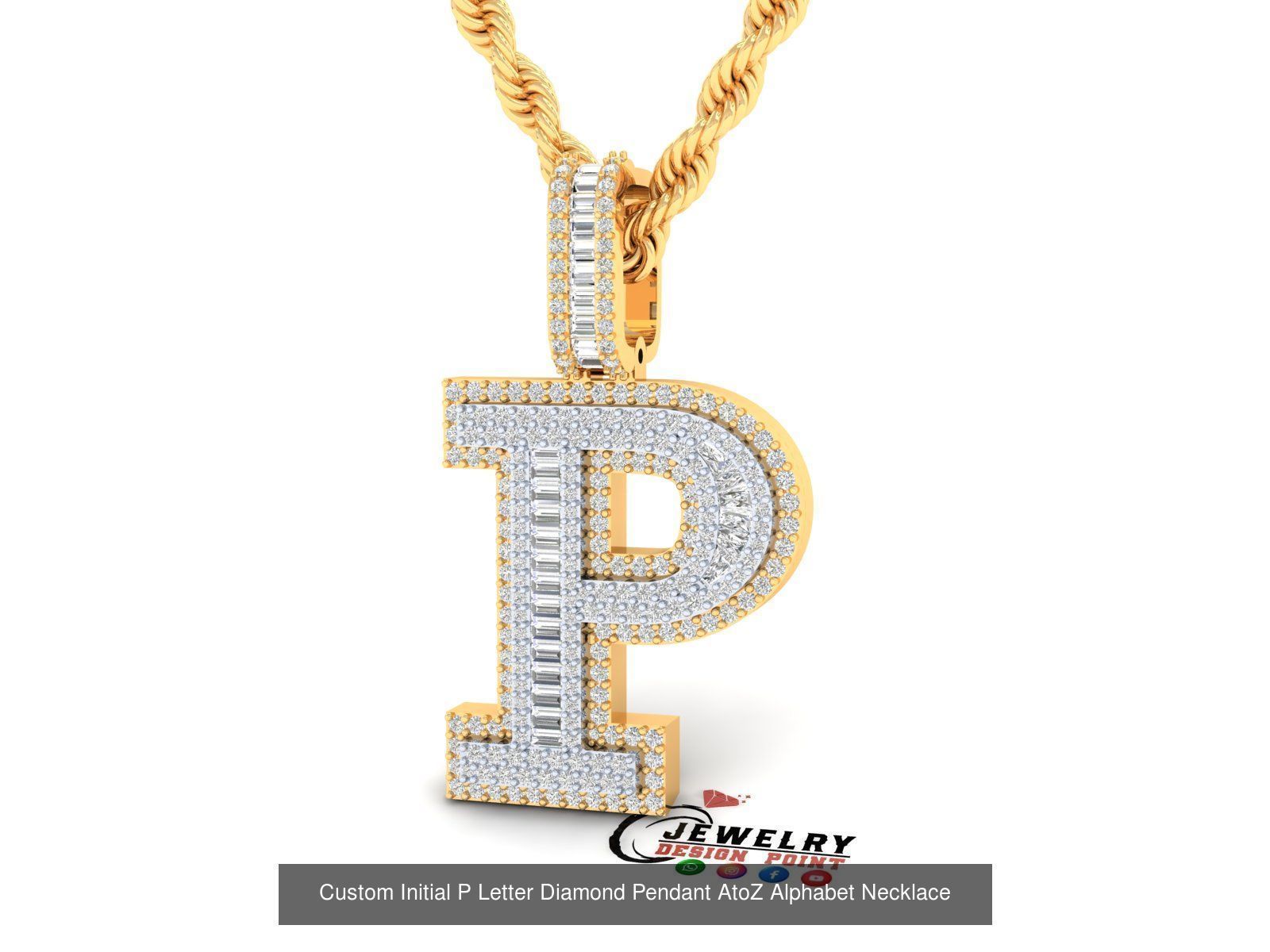 Custom Initial A to Z Letters Diamond Pendant Alphabet Necklace 3D Model Collection_43