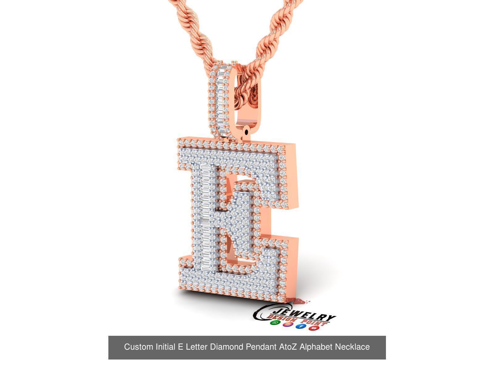 Custom Initial A to Z Letters Diamond Pendant Alphabet Necklace 3D Model Collection_32