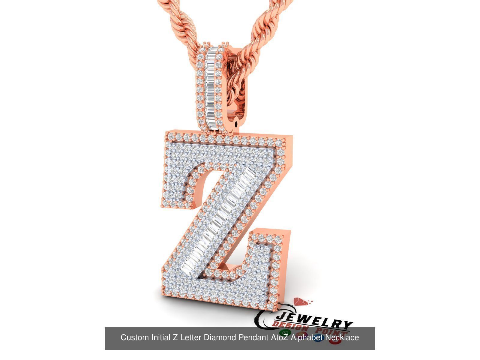 Custom Initial A to Z Letters Diamond Pendant Alphabet Necklace 3D Model Collection_53