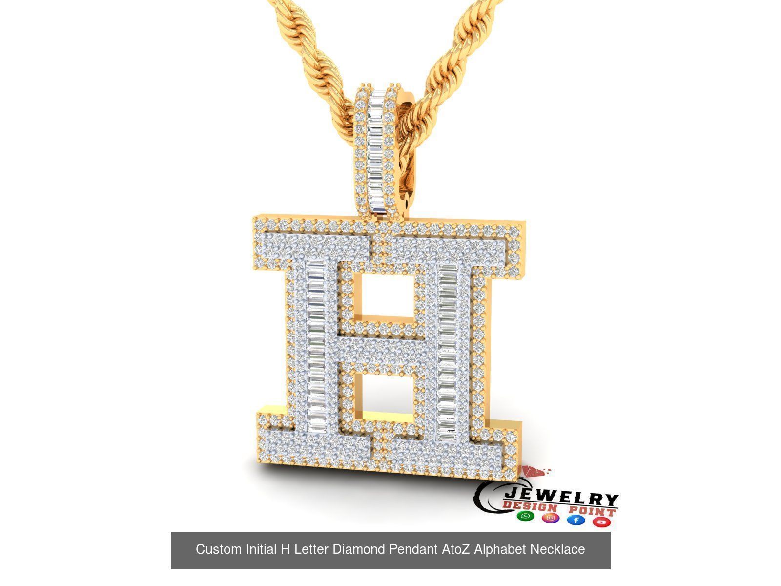 Custom Initial A to Z Letters Diamond Pendant Alphabet Necklace 3D Model Collection_35