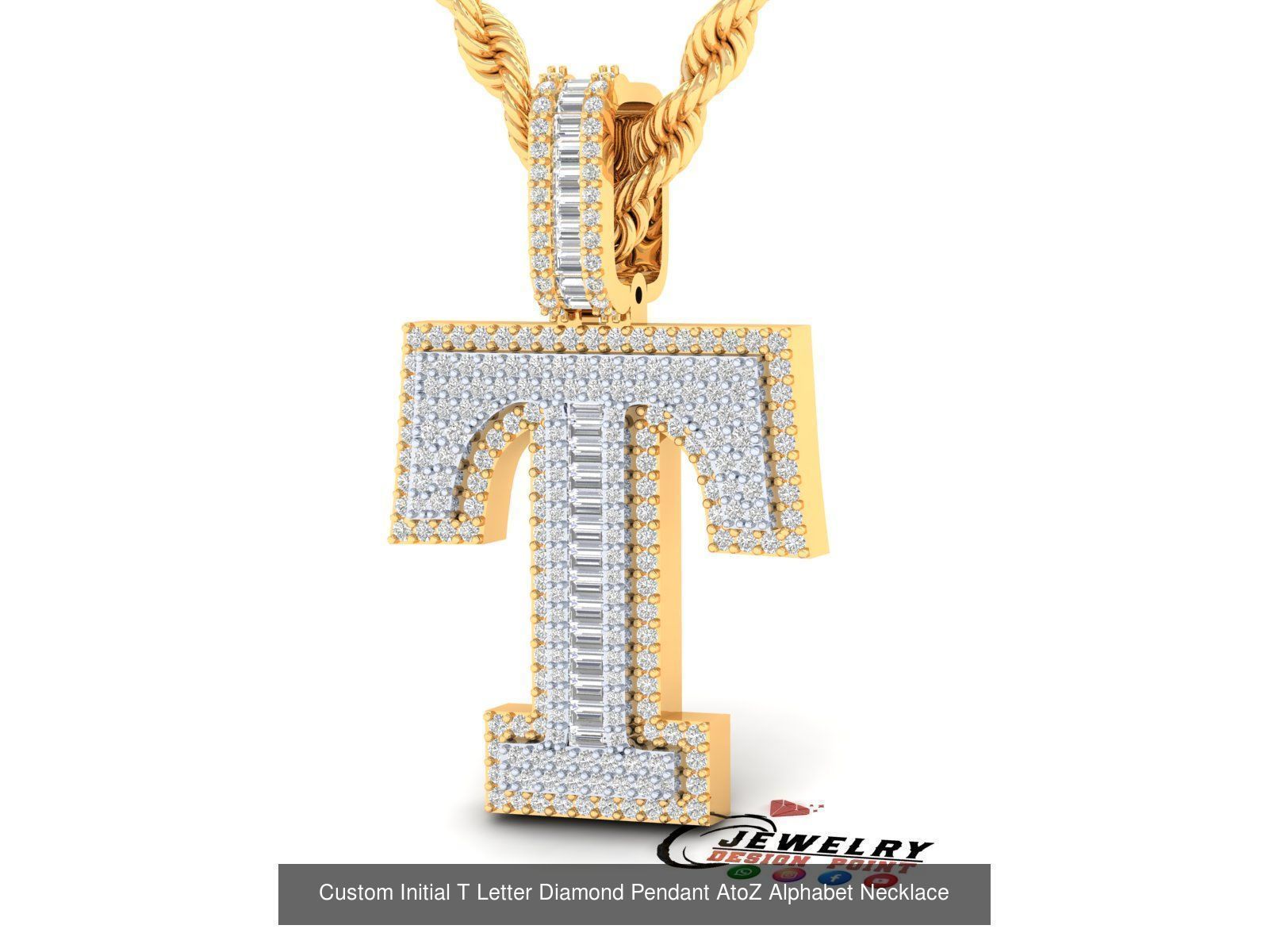 Custom Initial A to Z Letters Diamond Pendant Alphabet Necklace 3D Model Collection_47