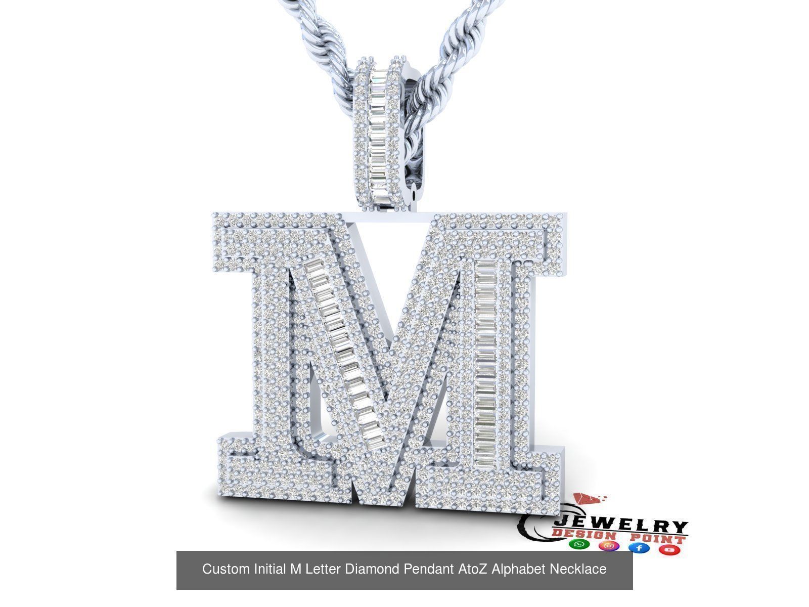 Custom Initial A to Z Letters Diamond Pendant Alphabet Necklace 3D Model Collection_40