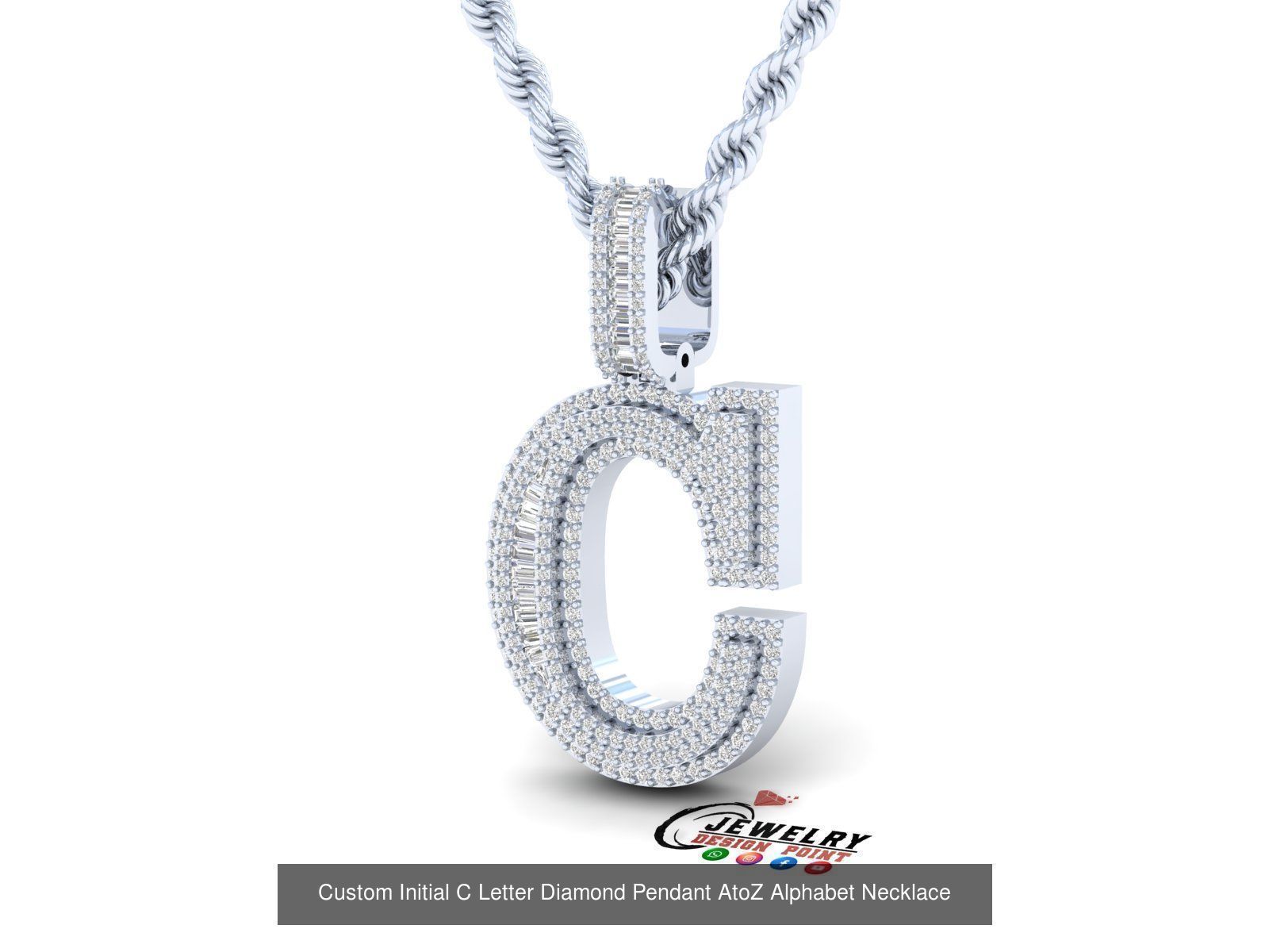 Custom Initial A to Z Letters Diamond Pendant Alphabet Necklace 3D Model Collection_30