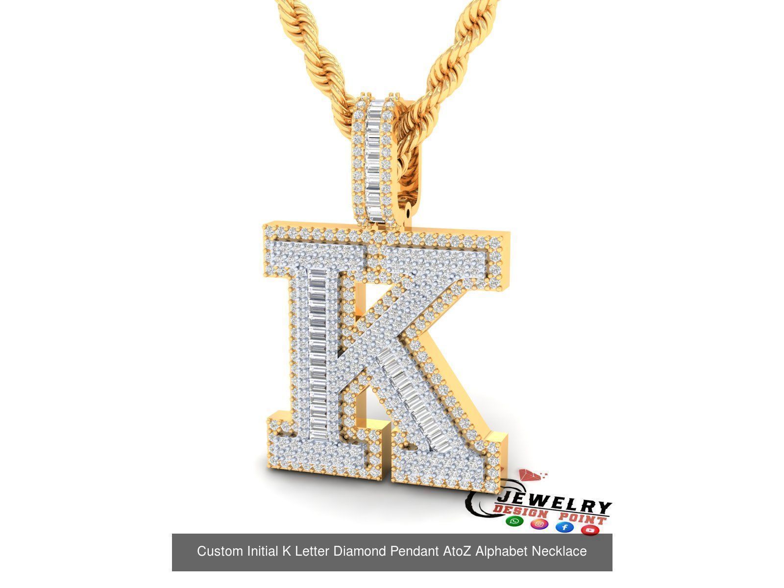 Custom Initial A to Z Letters Diamond Pendant Alphabet Necklace 3D Model Collection_38