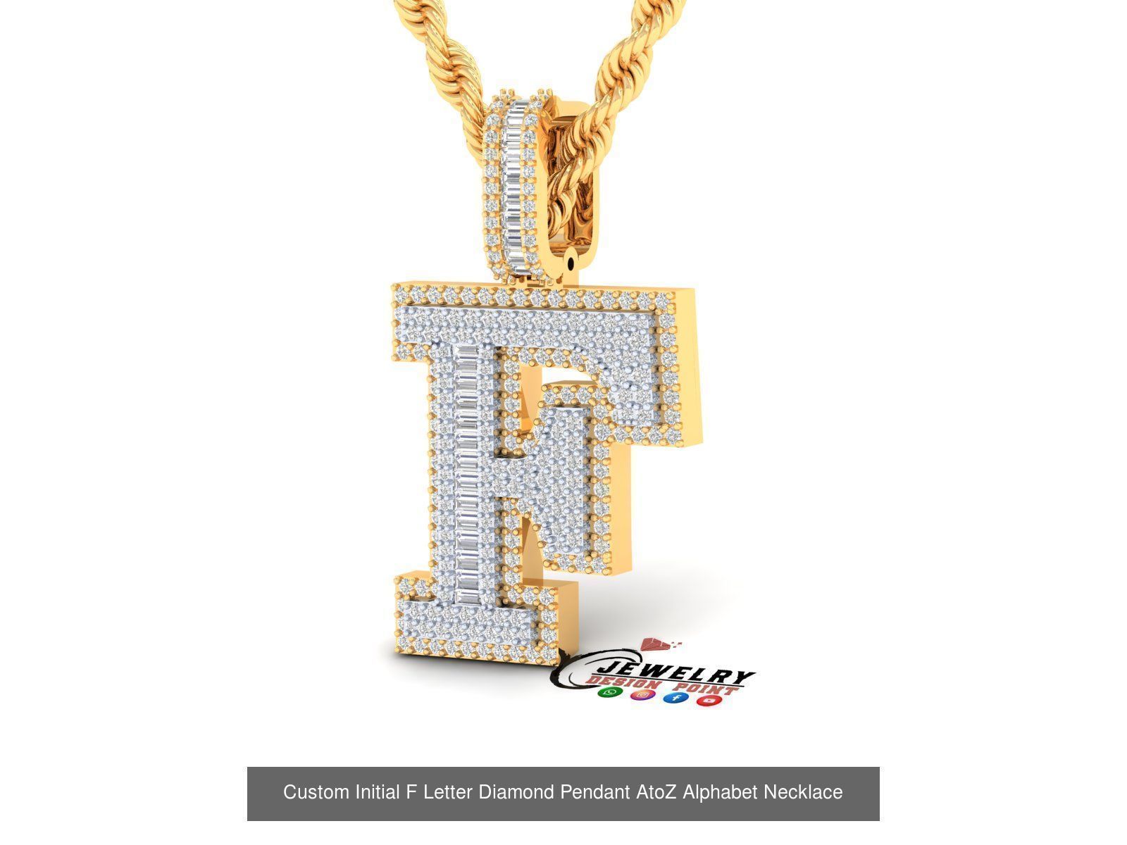 Custom Initial A to Z Letters Diamond Pendant Alphabet Necklace 3D Model Collection_33