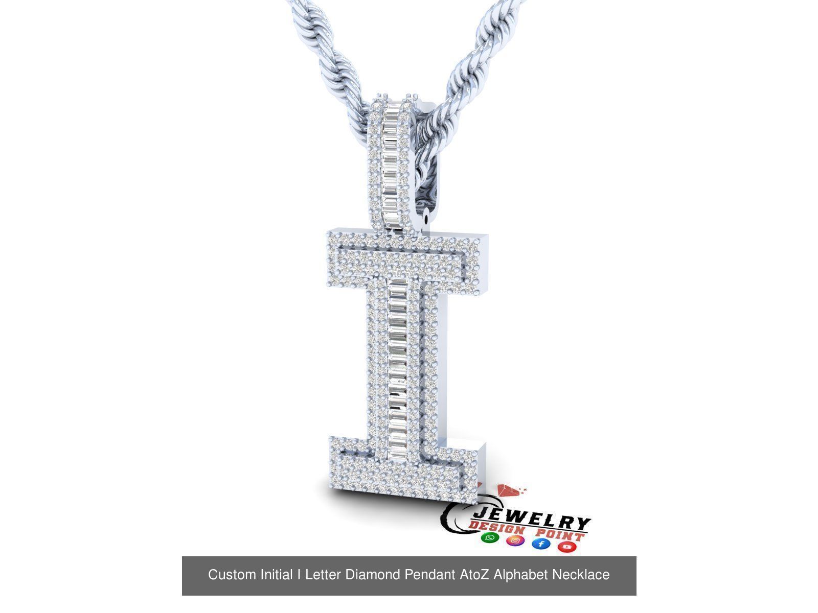 Custom Initial A to Z Letters Diamond Pendant Alphabet Necklace 3D Model Collection_36