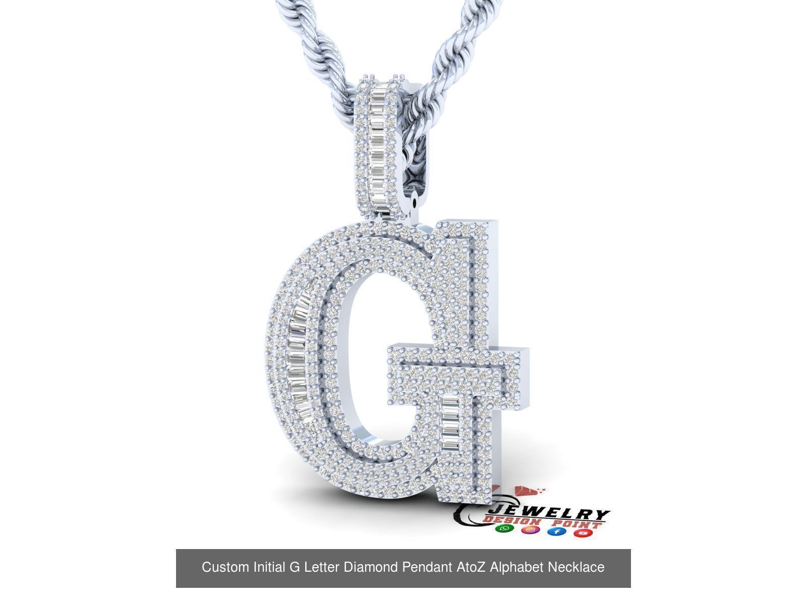 Custom Initial A to Z Letters Diamond Pendant Alphabet Necklace 3D Model Collection_34