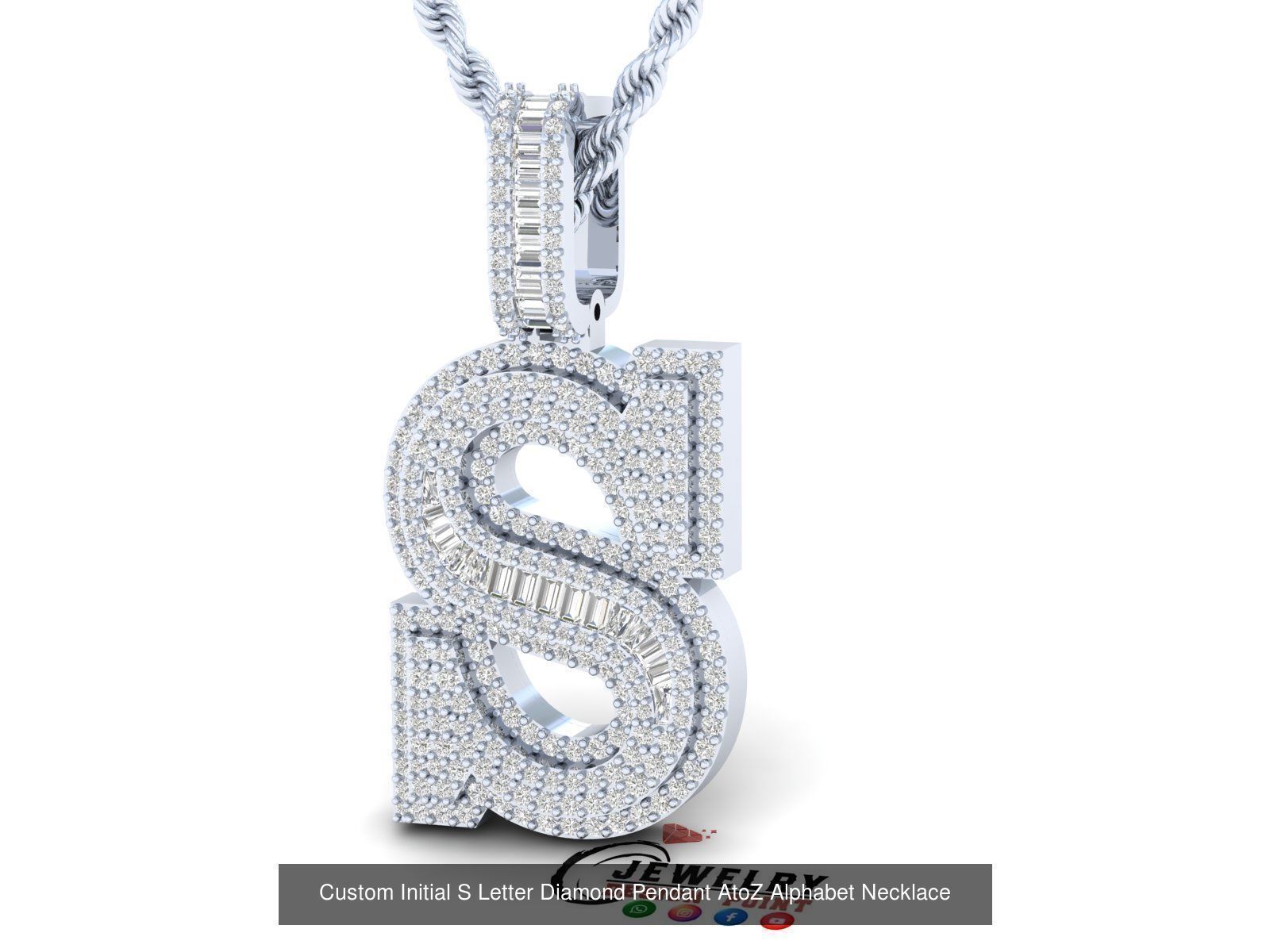 Custom Initial A to Z Letters Diamond Pendant Alphabet Necklace 3D Model Collection_46