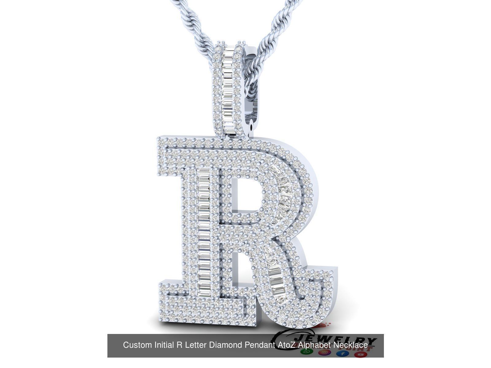 Custom Initial A to Z Letters Diamond Pendant Alphabet Necklace 3D Model Collection_45